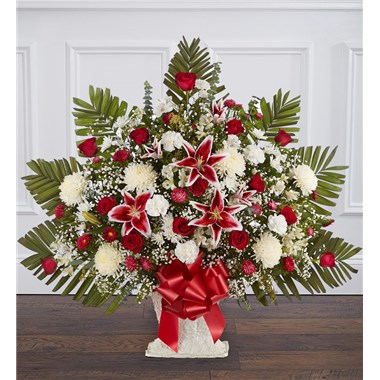 Red Rose And Lily Floor Basket